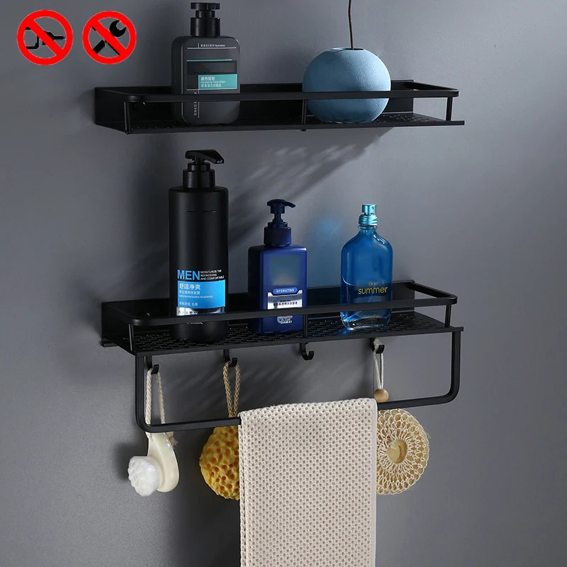 

1Pc 30/40/50cm Modern Aluminum Bathroom Towel Rack Wall-mounted Kitchen Seasoning Box Storage Shelf Shower Shampoo Hanger
