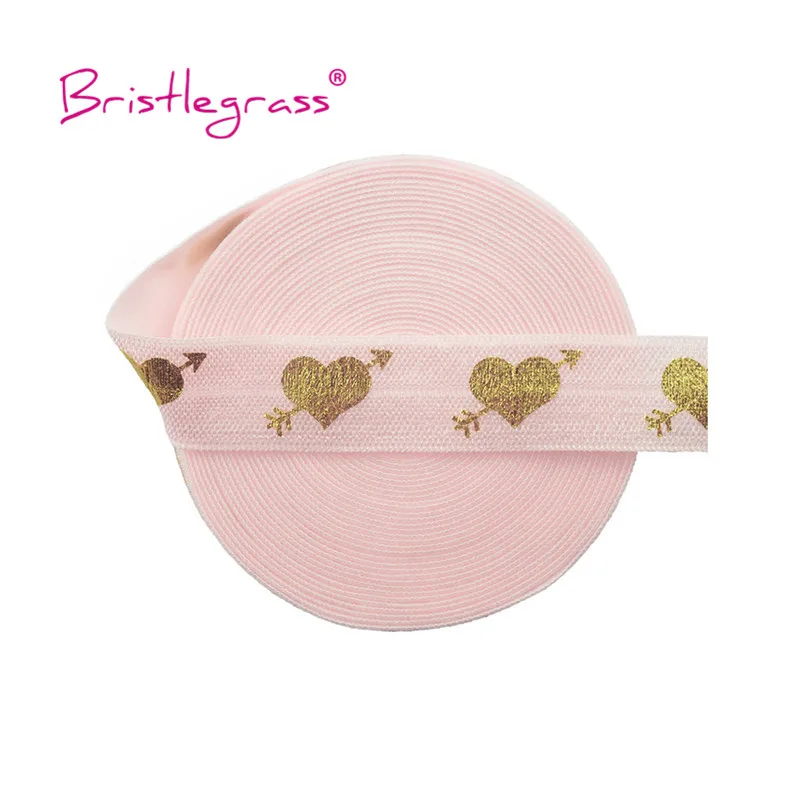 BRISTLEGRASS Wholesale 50 Yard 5/8&quot 15mm Cupid's Arrow Love Heart Foil Print Fold Over Elastic FOE Spandex Band Dress DIY Sewing | Дом и
