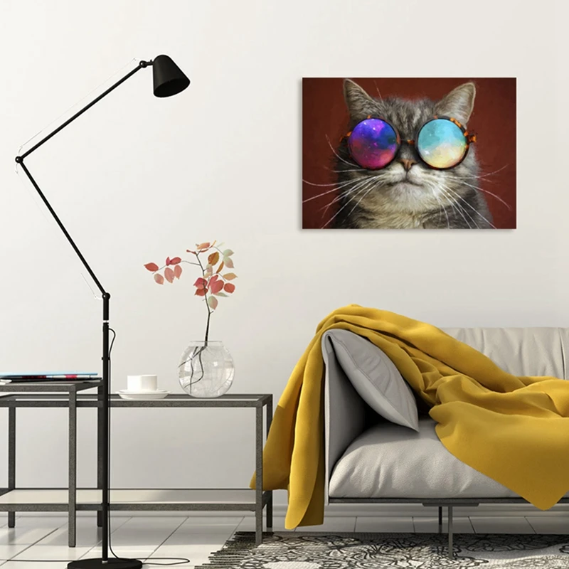 Newest DIY Diamond Painting Cat With Glasses Rhinestone Full Circle Wall Bedroom Decoration | Дом и сад