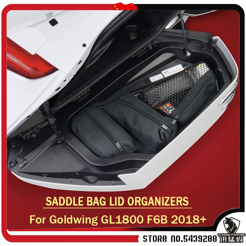 

A pair black FOR HONDA GOLD WING GL 1800 GL1800 F6B 2018 2019 2020 2021 NEWER SADDLE BAG LID ORGANIZERS Goldwing F 6 B