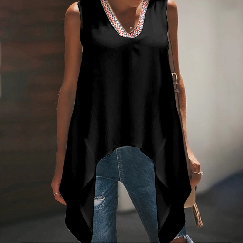 Taniafa Женская мода V образным вырезом без рукавов рубашки летние повседневные