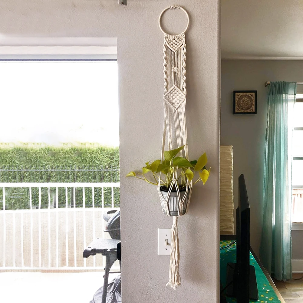 

Hanging Basket Knotted Rope Flowerpot Handmade Macrame Flower Pot Net Bag Garden Home Door Balcony Courtyard Garden Decor