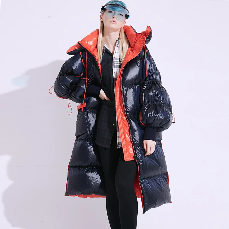 Длинная роскошная женская куртка пуховик на 90% белом утином пуху Parka2019 женский
