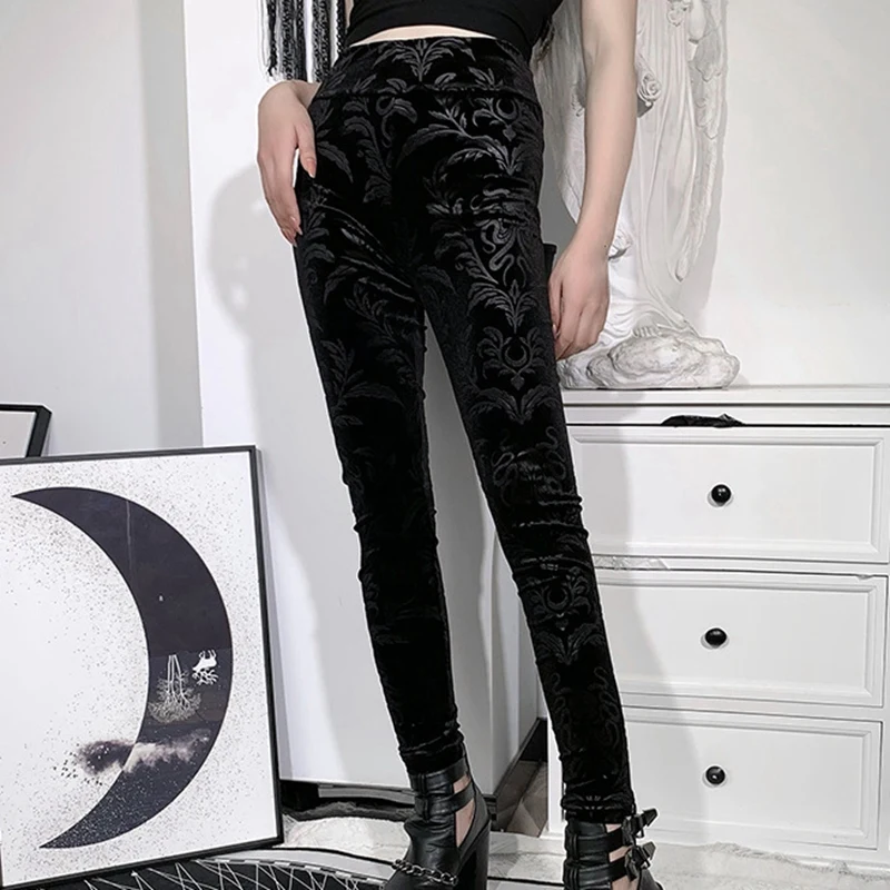 

Винтажные черные брюки, эстетические леггинсы с высокой талией, готические темные колготки, женские облегающие брюки