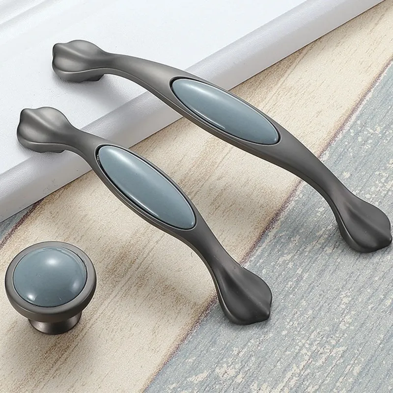 KK & FING европейские синие керамические ручки и для кухонного шкафа жемчужно серый
