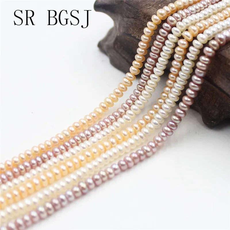 Free Shipping 3 4mm AAA White Pink Purple Freshwater Pearl Jewelry Findings Loose Rondelle Beads Strand 14&quot|Бусины| |