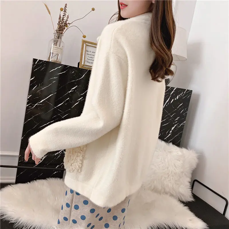 Женский вязаный кардиган из искусственной норки плотный короткий плюшевый