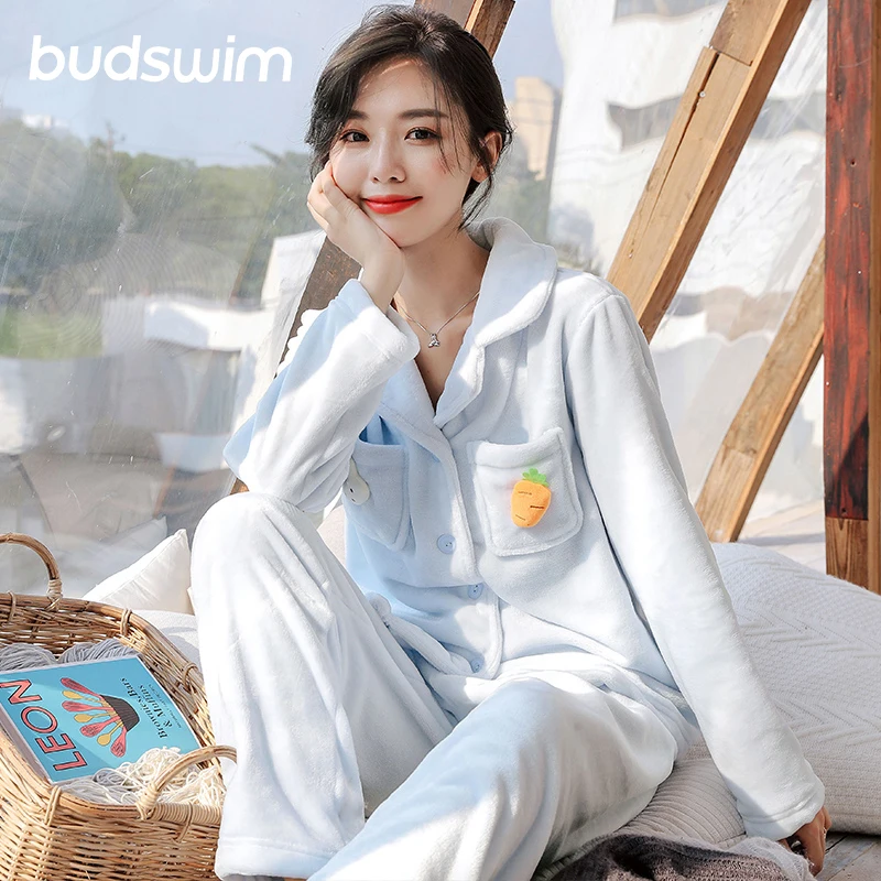 Осенне зимние женские пижамные комплекты пижамы костюм для сна плотная теплая