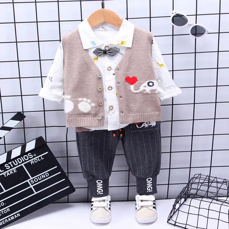 Baby Boys Girls 3PCS Clothing Sets Infant Clothes Kids Cartoon Elephant Vest + Shirt Pant Autumn Children Casual Suit | Детская одежда