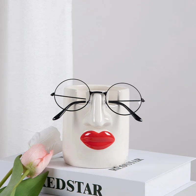 

Nordic Creative Ceramic Body Art Face Girl Glasses Frame Vase Decoration Living Room Bedroom Home Decorat Ornaments