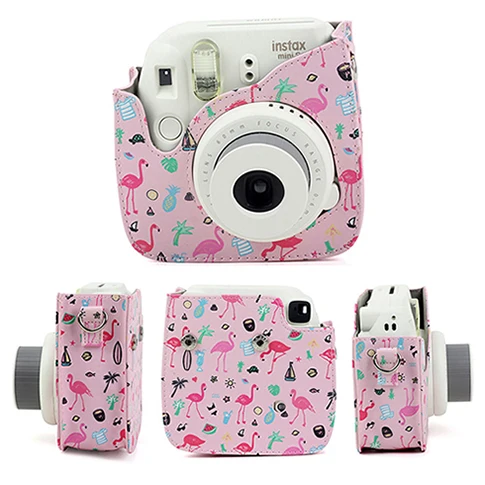 Flamingo pink Fujifilm Instax Mini camera Bag ColorfuI мгновенный аксессуар для камеры из искусственной кожи чехол с плечевым ремнем для Instax Mini 9 Min8 8 - Цвет: Flamingo pink