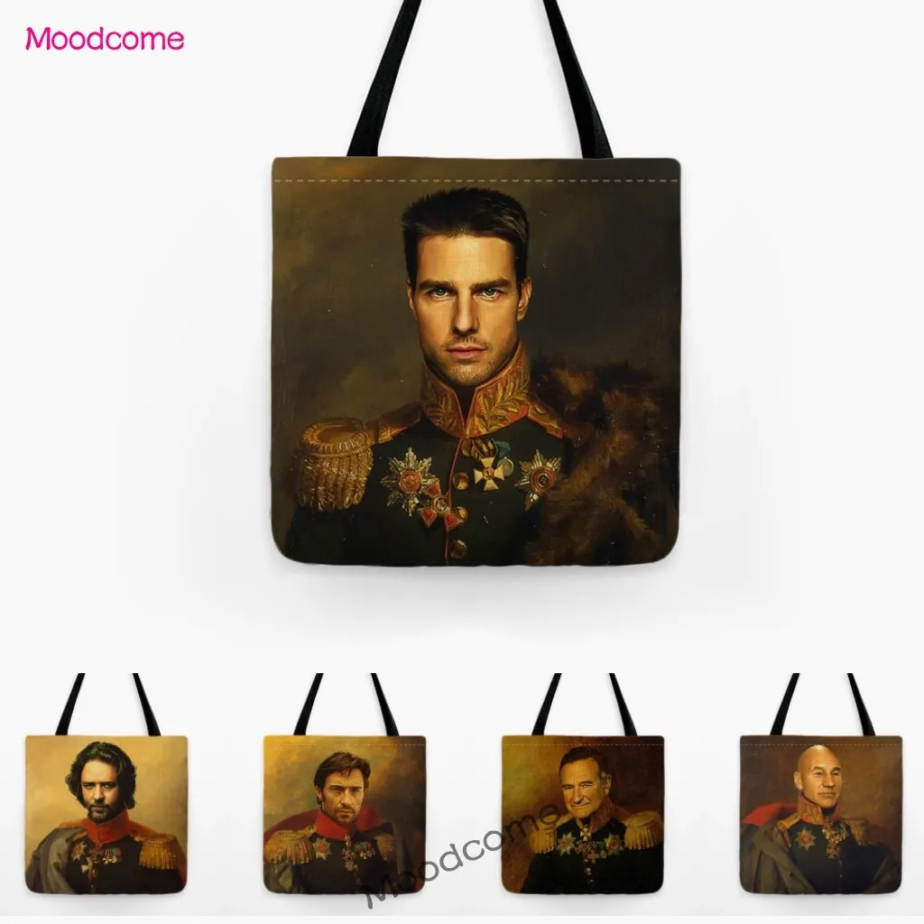 

Neoclassical Oil Painting Famous Celebrities Movie Star Singer Face Replacement General Costume Shoulder Shopping Bag Tote Bag
