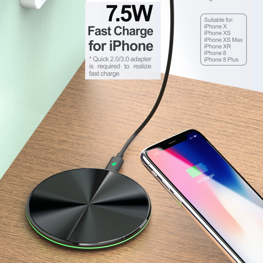 Быстрое беспроводное зарядное устройство Dpower 10 Вт для iPhone XS/X Max XR 8 Plus быстрая Беспроводная зарядная панель Qi для S8 S9 S10 Xiaomi 9 зарядное устройство