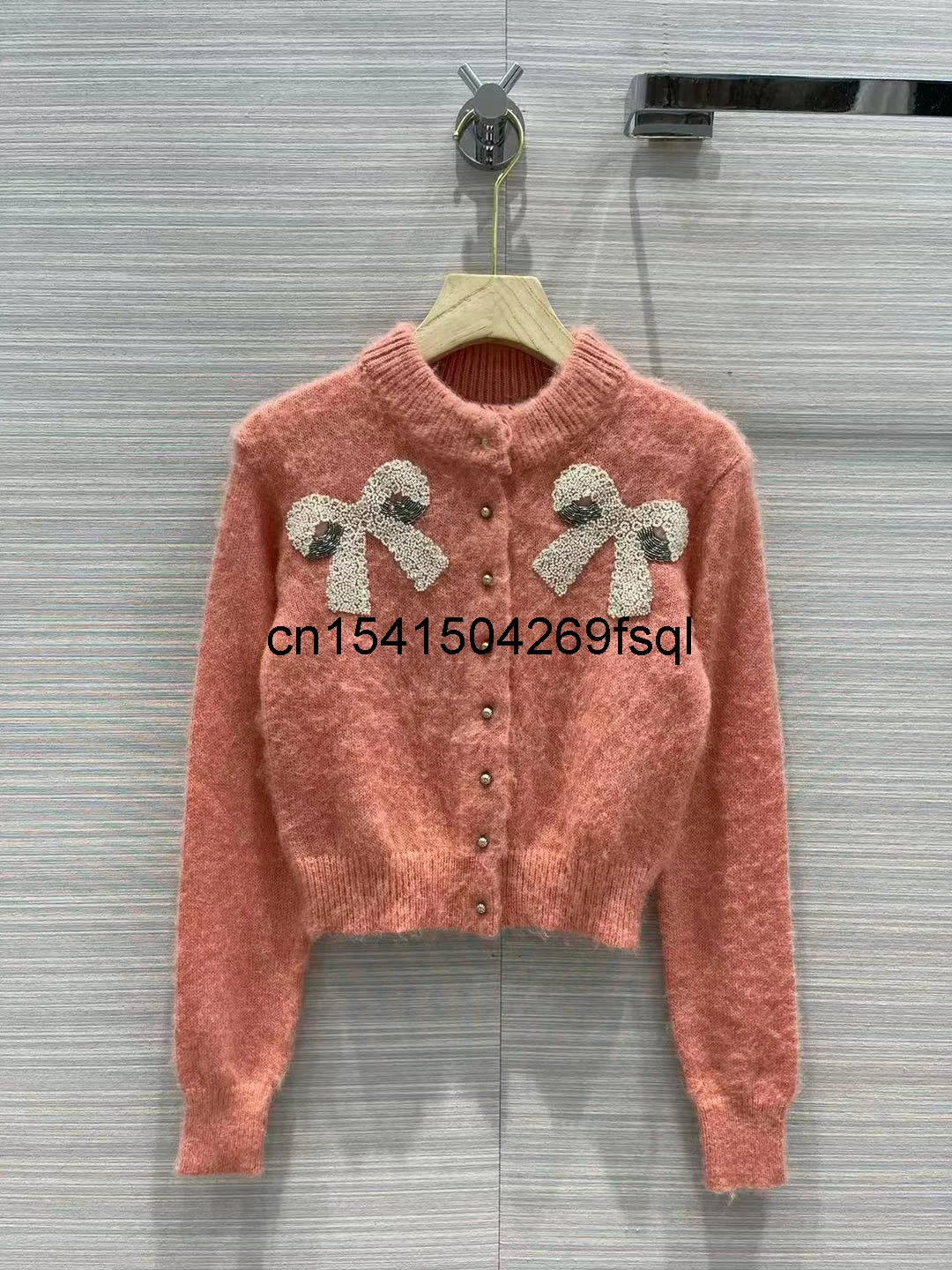 

New Runway Fashion Luxury Knitwear Cardigan Women Brand Design New Winter Ladies Beading Bow Single Breasted Clothes 2021