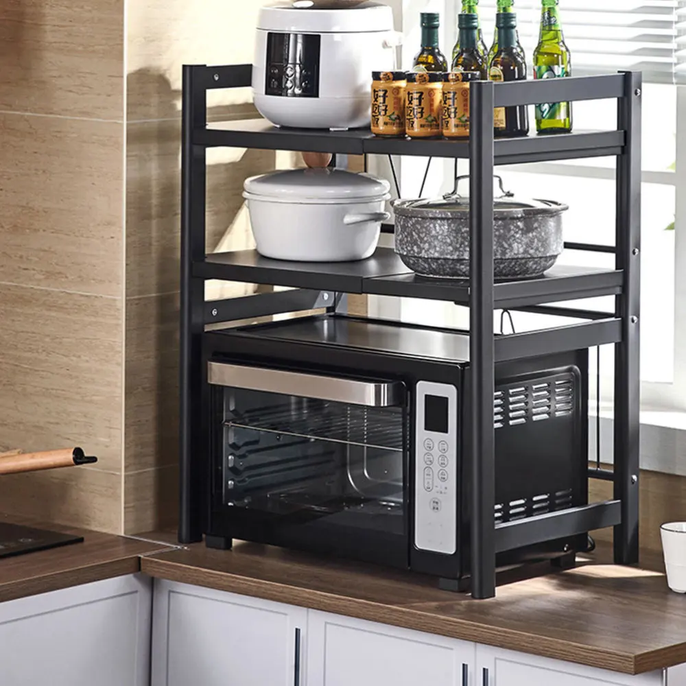 

1Pc Bathroom Storage Stand Kitchen Microwave Storage Shelf Desktop Rack (Black)