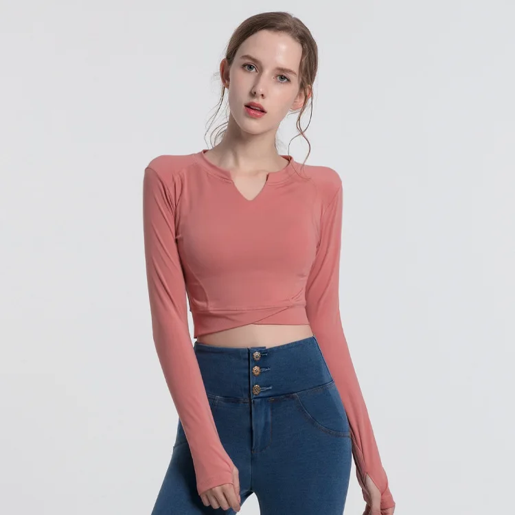 

Fast tight Sports Top Women's elastic thin yoga clothes long sleeve running training fitness clothes women's sexy exposed navel