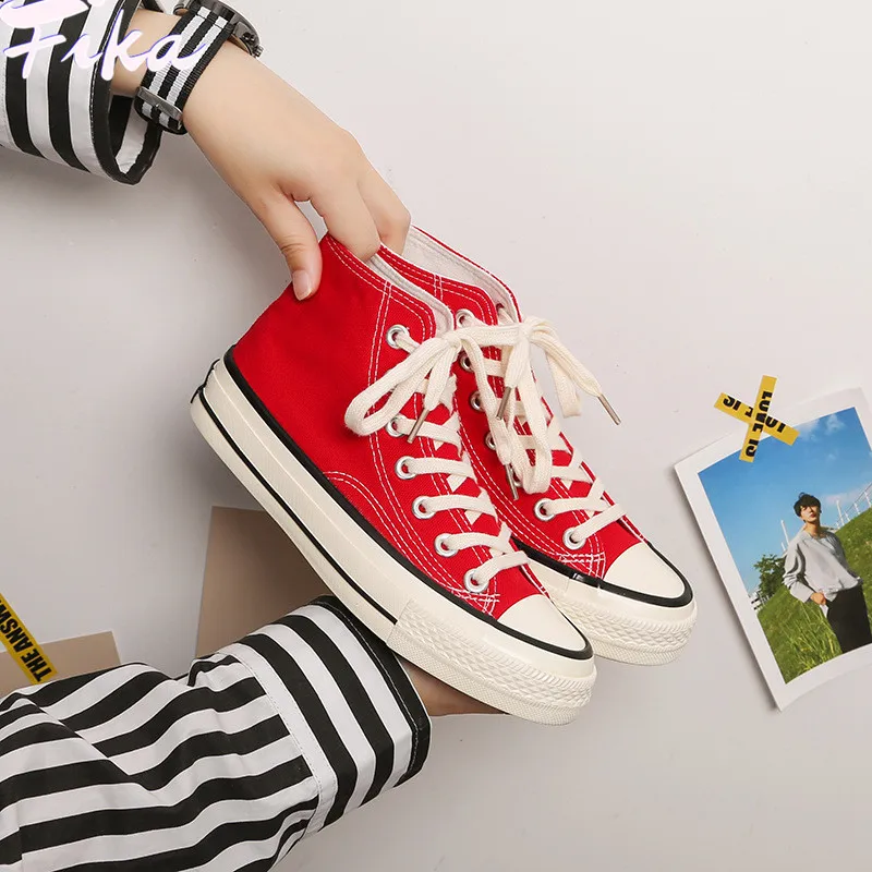 

High Top Women Men Canvas Student Casual White Shoes Ladies Sneakers Breathable Flat Vulcanize Couples Shoes Walking Shoes 2021