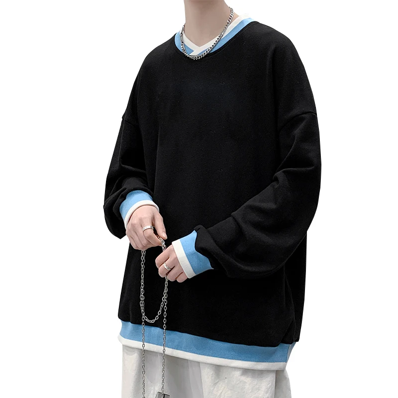 

2022 spring new trend fake two-piece sweater men's outer wear long sleeves