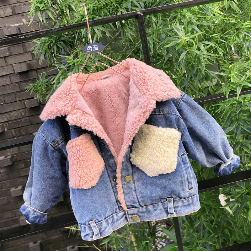 2019 Baby Girl Boy denim coat cashmere inside Girls Kids winter thick warm Tops coats Jackets Children Clothes | Детская одежда и