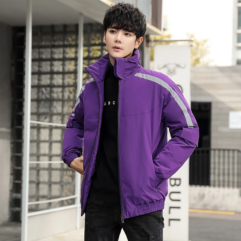 

winter men duck down jacket stand collar purple down coat casual printing fashion mens clothing