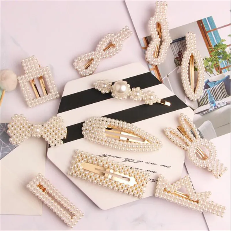 

Women Pearl Hair Clip Beaded Geometric Korea Barrettes Hairgrips Hair Accessories Girls Jewelry Fashion Hair Pins headwear