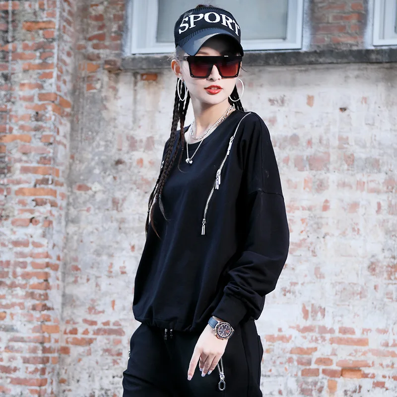 

Max LuLu Korean Fashion Designer Women Casual Long Sleeve Tee Shirts Ladies Fitness Gothic Tops Punk Black Streetwear Plus Size