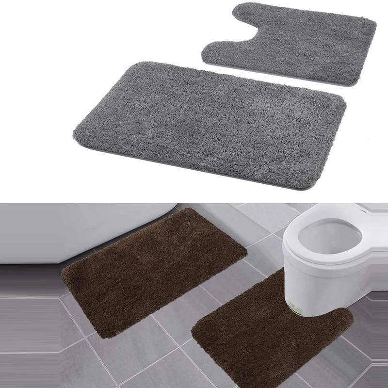 Comprare Set Di Tappeti Da Bagno 2 Set-tappetino Da Bagno Morbido Shaggy E Tappeto Da Toilette A Forma Di U, Lavaggio In Lavatrice Antiscivolo/assorbente A Secco-caffè E Grigio