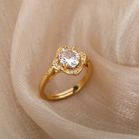 cute flower rings for women charm crystal stone thin wedding rings dainty bride flower zircon engagement ring bijoux femme