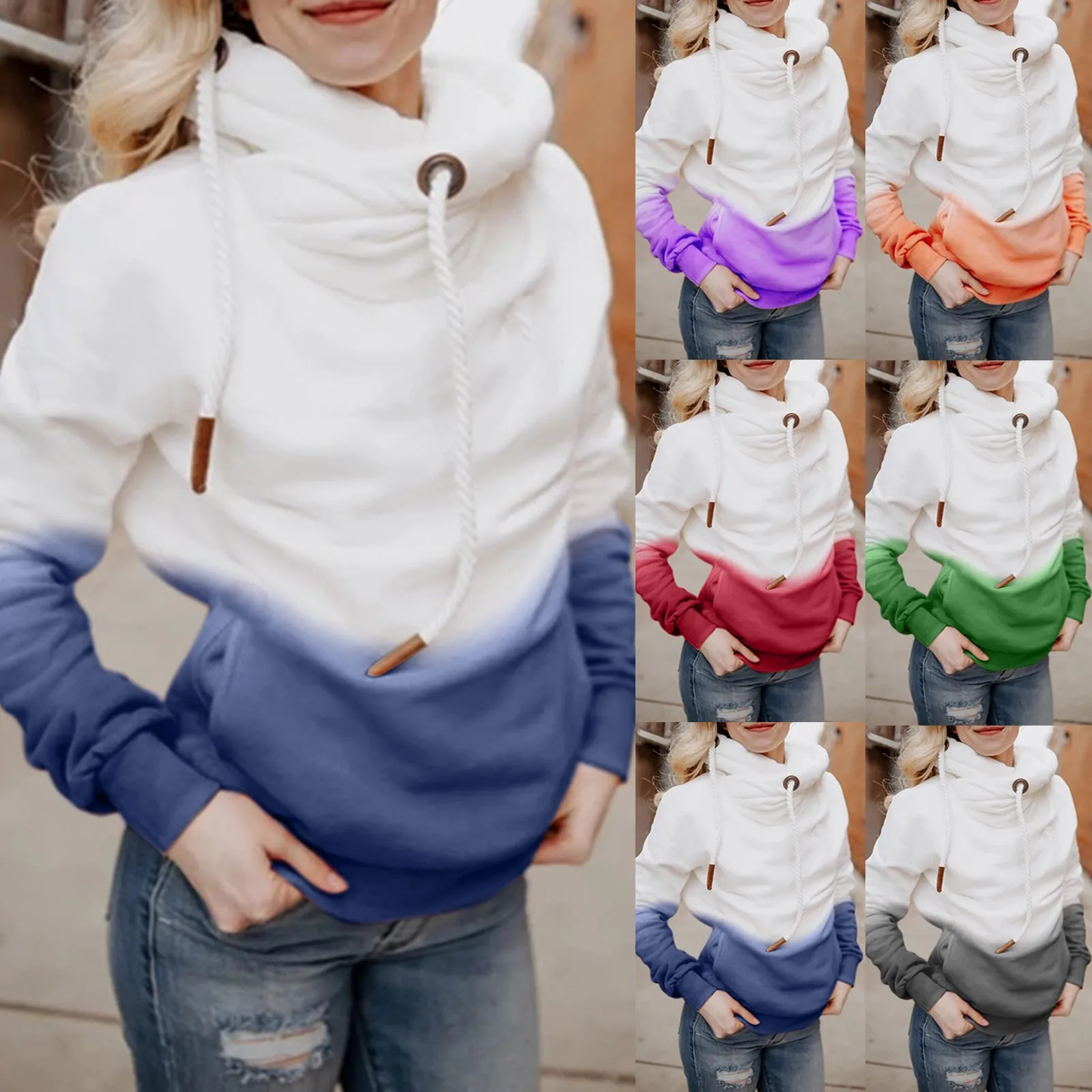 Women Autumn Winter Casual Gradient Color Hoodie Sweatshirt Pocket Pullover Tops Las Mujeres Sweetshirts Спортивный Костюм Женск