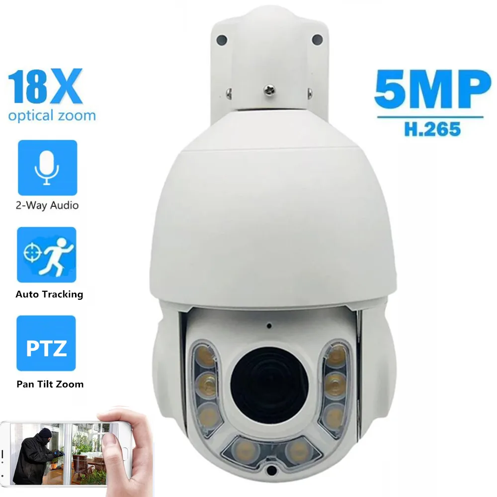 

1080P IP Camera 5MP 18X Optical Zoom Auto Tracking PTZ Speed Dome Audio Talk Automatic Cruise CCTV Security Surveillance Camera