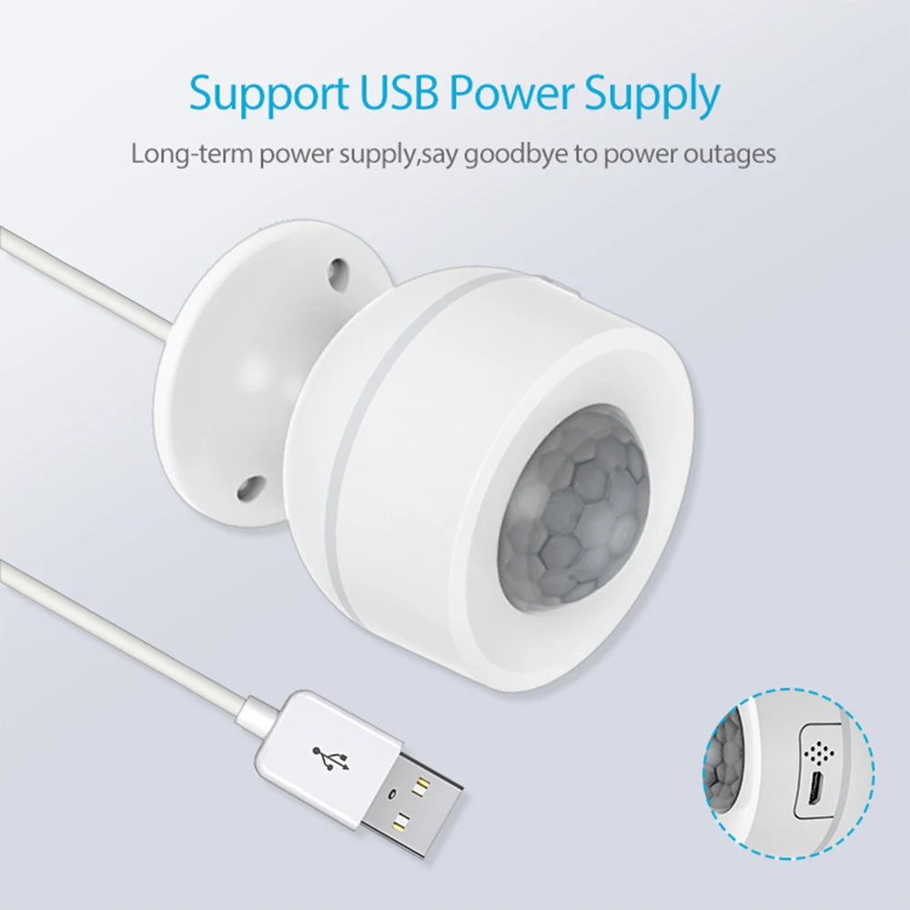

WIFI Smart PIR Motion With Temperature Humidity Sensor USB Or Powered Operated Alarm Detector Work With Alexa/Google/Tuya APP