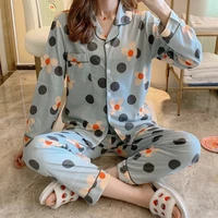 autumn pijamas ladies pajamas set 2021 spring polka dot print pajamas set cotton sleepwear femme toppants women homewear sets
