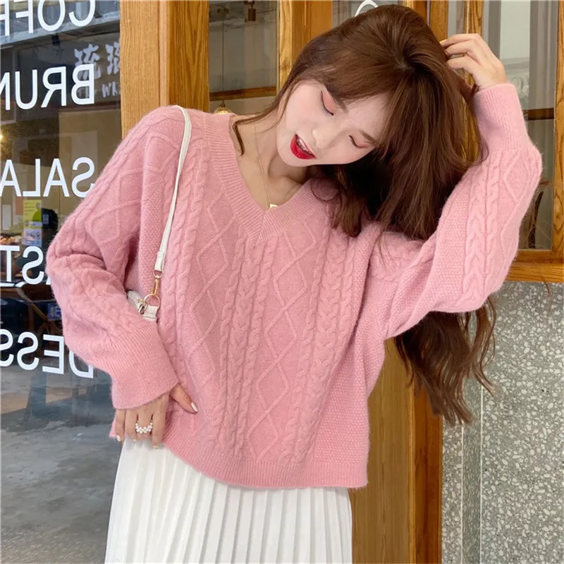 

Winter Woman sweaters V-neck pullovers Sweater Casual Women's clothes vintage Women's oversize sweater