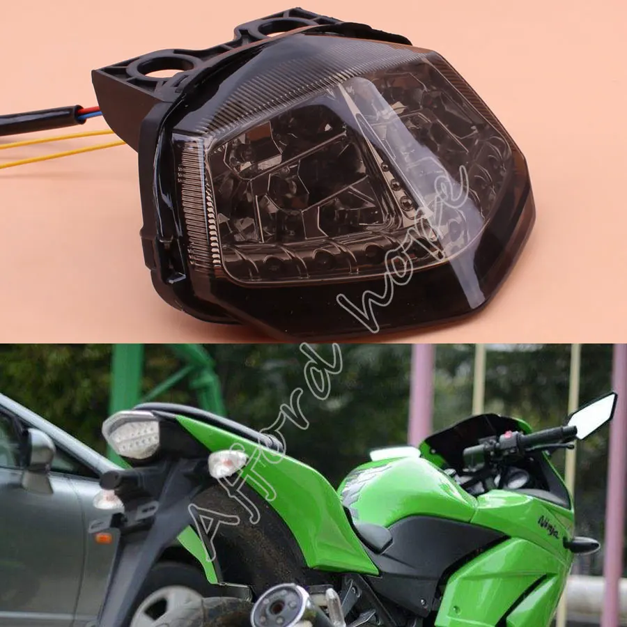 For Kawasaki Ninja 250R Z250 ZX250R 08-2012 Motorcycle Smoke Lens LED Integrated Turn Signals Light+Brake Stop Warning Taillight
