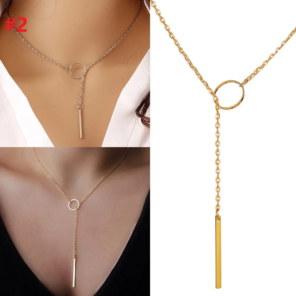 Простые Модные женские ожерелья с подвеской металлические длинные цепочки чокер