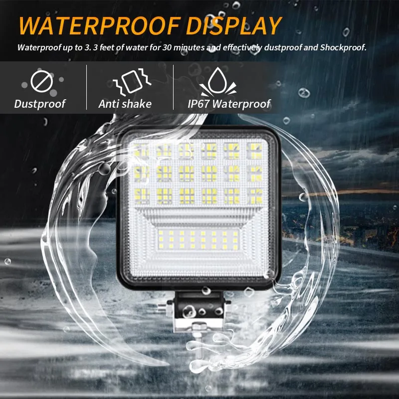 

Square car led work light bar 126w square led off-road vehicle truck light spotlight LED light bar 6000k white light