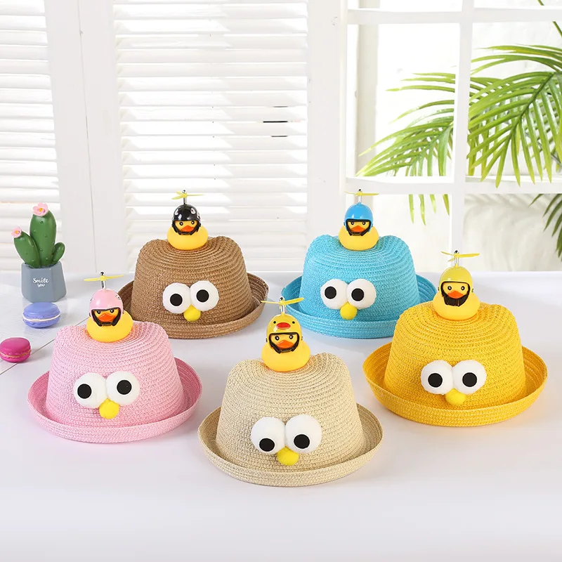 

2-8 Years Old Cap Bamboo Dragonfly Helmet Little Yellow Duck Children's Straw Hat Cute Boy Girl Baby Sun Protection Sunhat Gorro