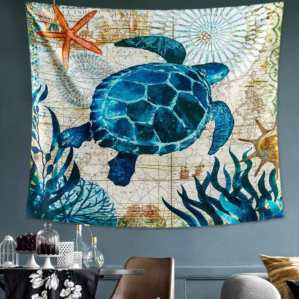 Морская черепаха декор синий океан психоделический гобелен жизнь Декор для