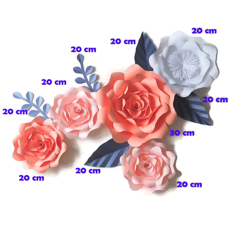 Сделай Сам искусственные цветы фон гигантские бумажные 5 шт. + листья украшение