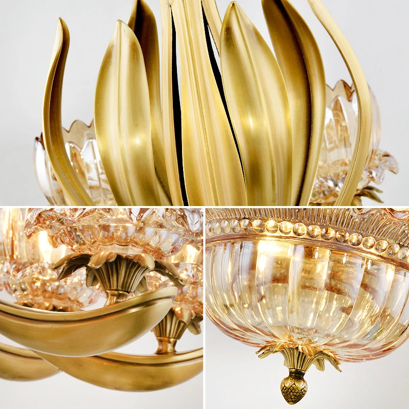 Modern Vintage Full Copper Lamp Chandelier Avize For Dining Room Mediterranean Luxury Led Lustre E14 Glass Shade | Лампы и освещение