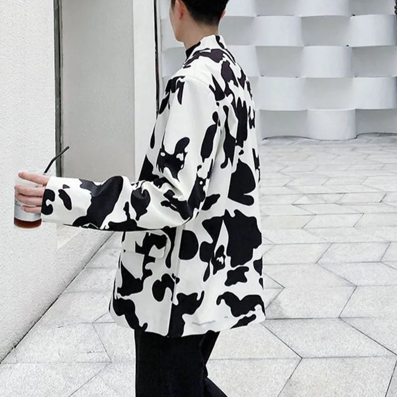 

Men Dairy Cow Pattern Printed Casual Blazers 2020 New Two-Buttons Single Breasted Suit Jacket Notched Lapel Loose Fit