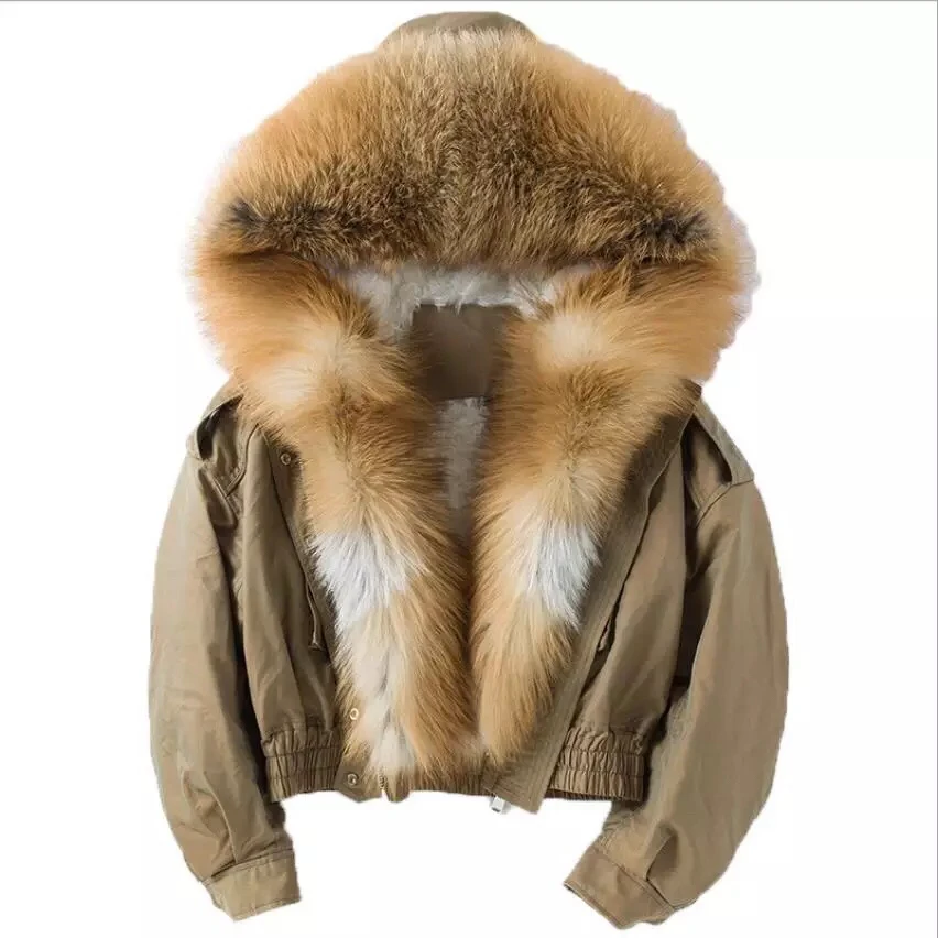 

Зимние толстые теплые пальто с натуральным лисьим мехом, женские парки из овечьей шерсти отличного качества, теплые пальто с капюшоном и бо...