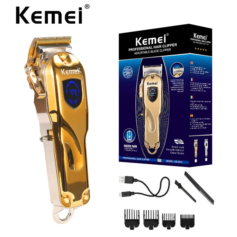 

KEMEI KM-2010 USB Cordless Hair Cutter For Barber Hair Clipper Adjustment 4 Blade Professional Hair LCD Display Beard Trimmer