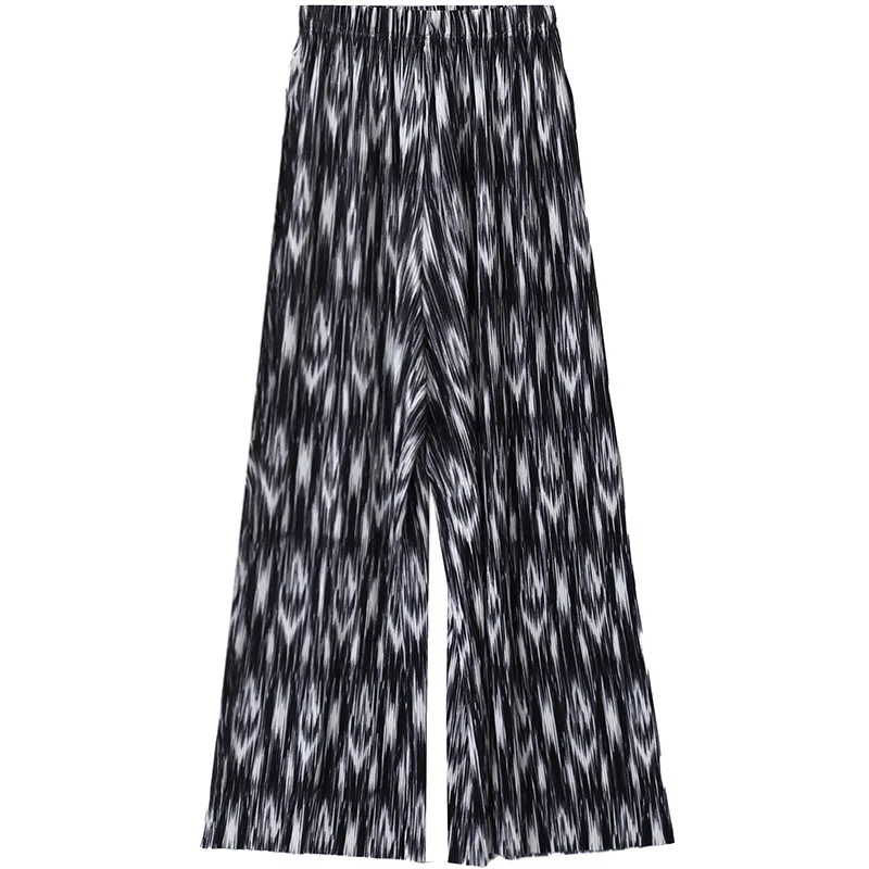 

[EAM] Black Printed High Elastic Waist Wide Leg Trousers New Loose Full Length Pants Women Fashion Spring Summer 2021 1DD8034