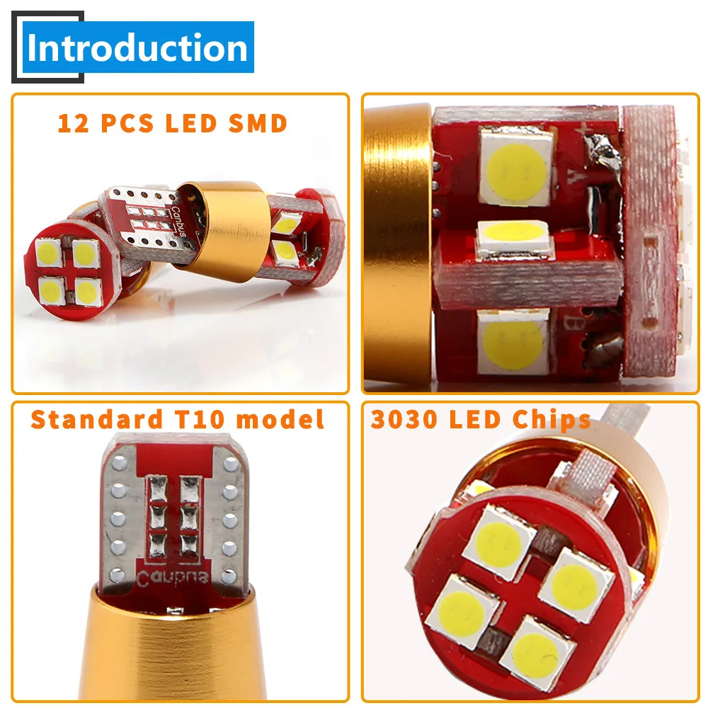 10 шт 12V T10 Canbus 3030 12 светодиодов SMD светодиодные лампы 9-30 в головной светильник