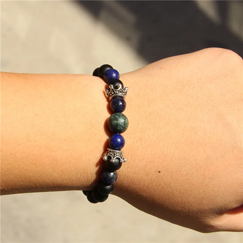 Натуральный трендовый браслет с голубыми лазуритовыми бусинами для мужчин