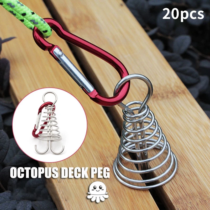 Горячие AD 20Pcs колышки осьминога с карабином спиральной формы пружины прочные