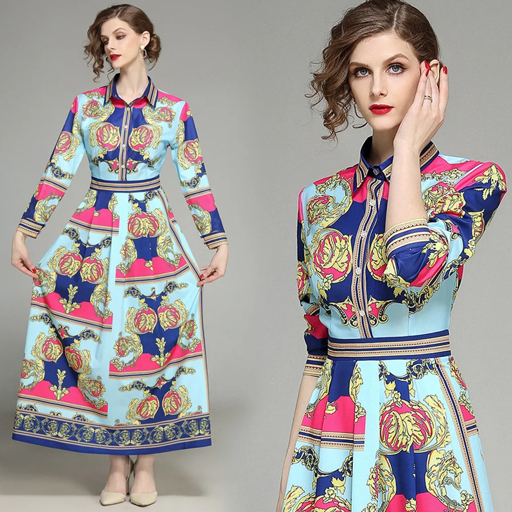 Новинка 2020 весеннее подиумное макси платье женское однобортное ретро с длинным