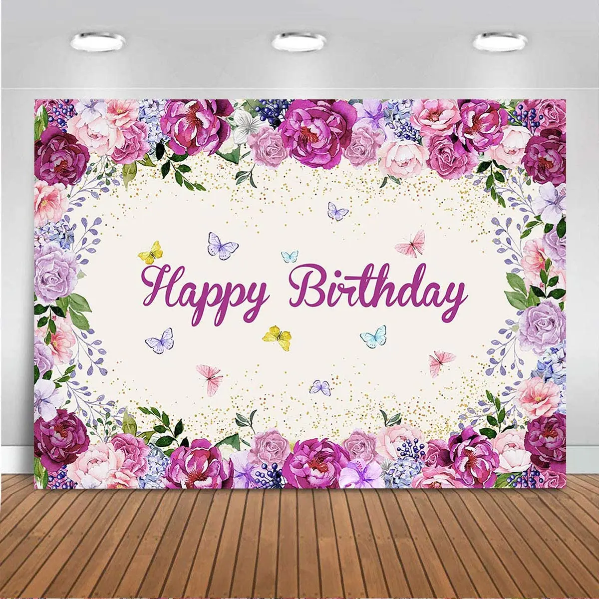 Butterfly Floral Party Backdrop Baby Girls Fairy Princess Happy Birthday Photography Background Vinyl Kids Sweet Cake Decor