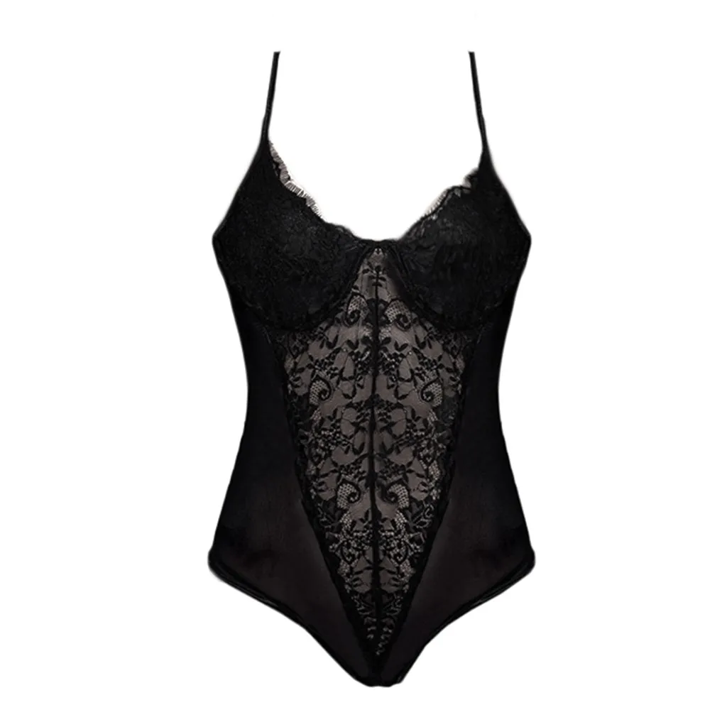 

Women Plus Size XXXL Black Sexy Lingerier Lace Mesh Ropa Sexy Mujer Erotica Sleepwear Sling Backless Temptation Bodysuit 2020